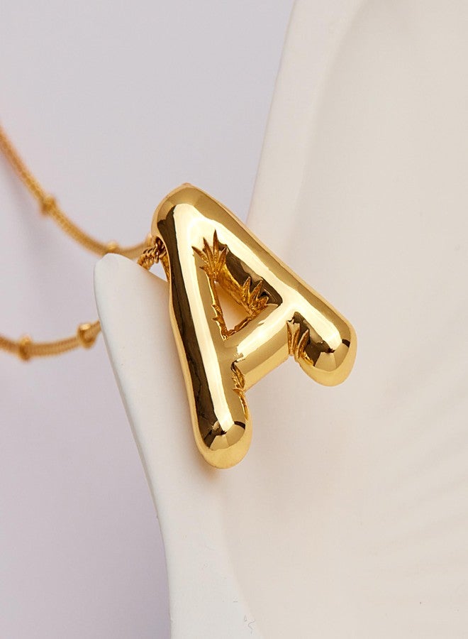 Inerney Gold Bubble Letter Necklace Initial Necklaces for Women, Chunky 14K Plated Balloon Initials, Trendy Charm Non Tarnish Custom Name A Pendant Jewelry Gifts for Mom - Image 5